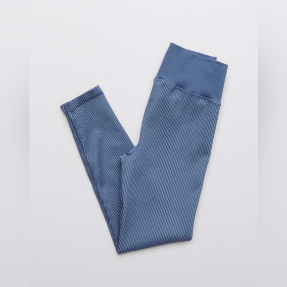 Offline by Aerie 7/8 Hi Rise Blue Ribbed Seamless High Rise Athletic Leggings - Picture 5 of 8